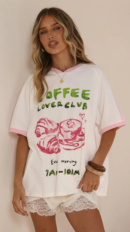 Coffee Lover Club Tee White Pink