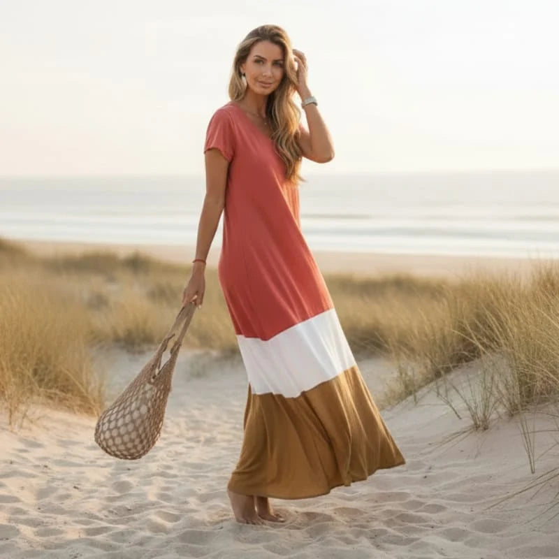Casual V Neck Short Sleeve Maxi Dress