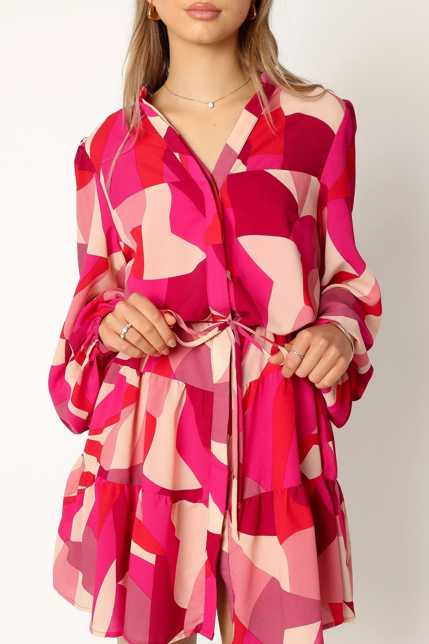 Milly Long Sleeve Mini Dress Red Magenta