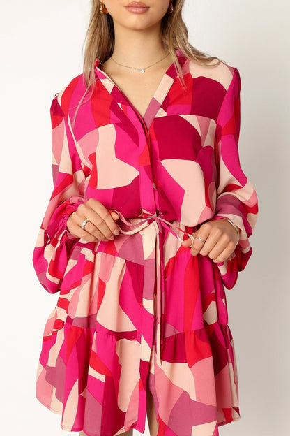 Milly Long Sleeve Mini Dress Red Magenta