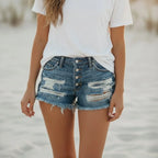 Mid Rise Ripped Distressed Denim Shorts