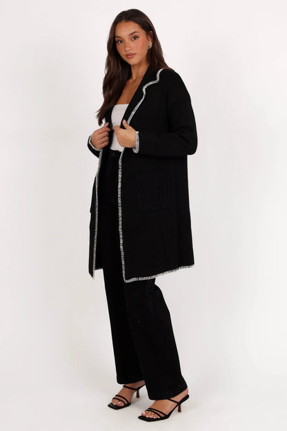 Oaklynn Contrast Stitch Coatigan Black