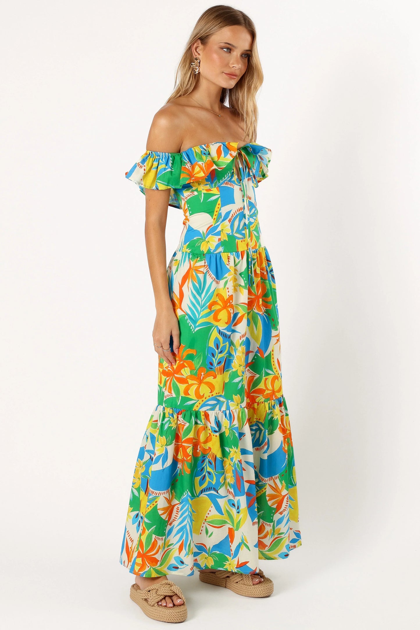 Harriet Off Shoulder Maxi Dress Malta Print