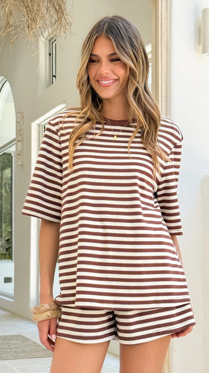 Bobby Crew Neck Tee Chocolate Stripe