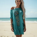 Sheer Knit Bikini Cover Up Mini Dress