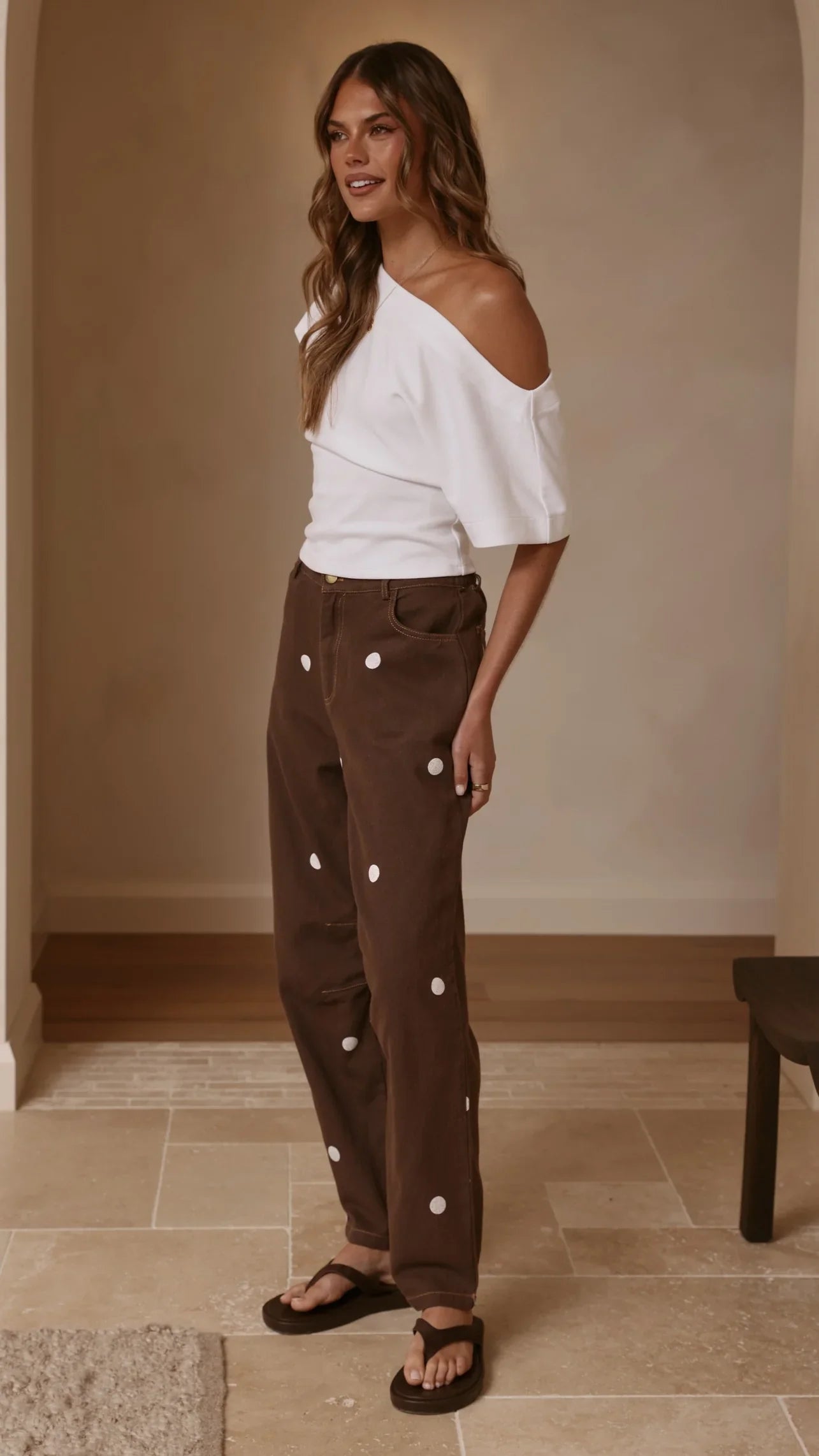 Cleora Barrel Jeans Chocolate Polka