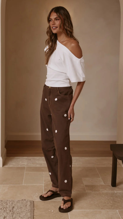 Cleora Barrel Jeans Chocolate Polka