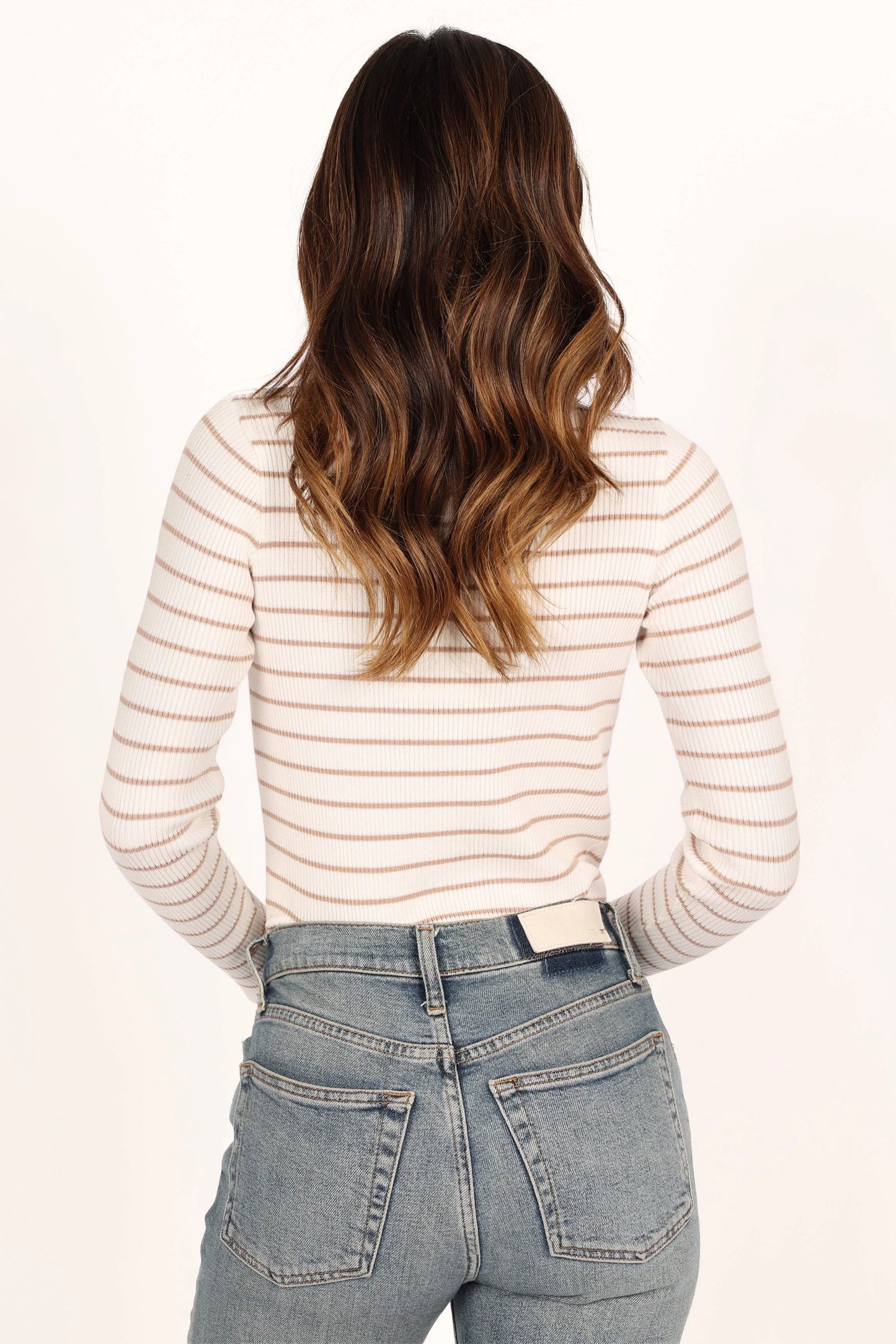 Stacie Ribbed Knit Top Beige Stripe