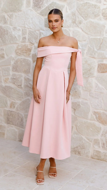 Bentley Off Shoulder Midi Dress Pink