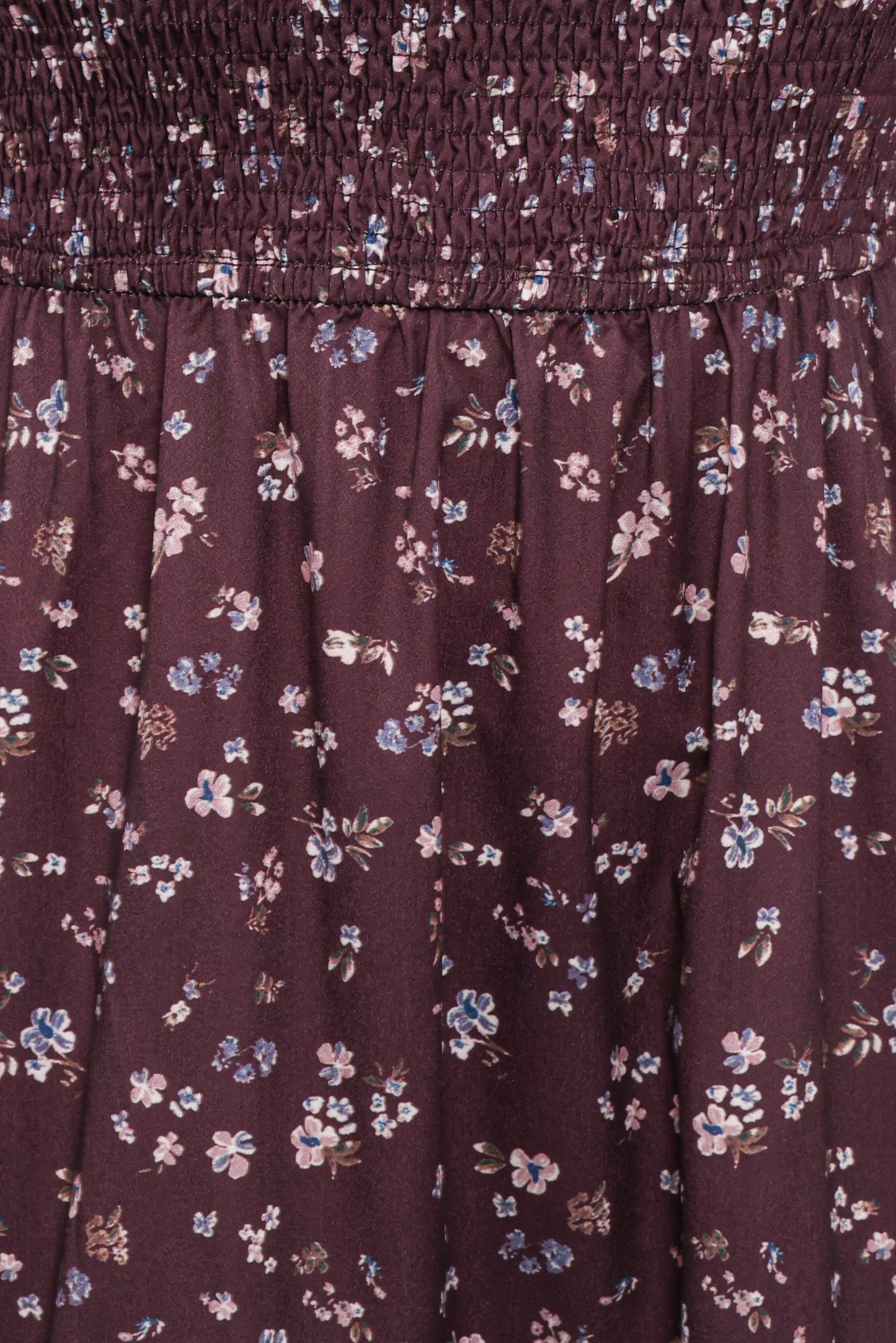 Edwina Shirred Frill Long Sleeve Midi Dress Plum Floral