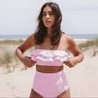 Striped Bandeau High Waisted Bikini Set