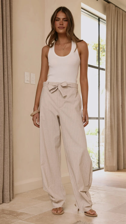 Audrey Pinstripe Tapered Pant Stone