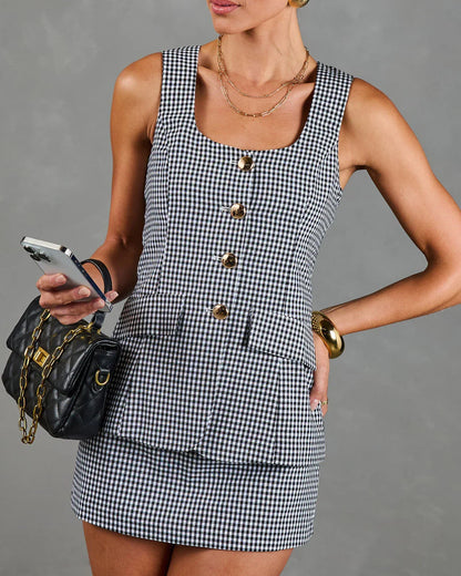 Chic Control Vested Linen Blend Gingham Mini Dress