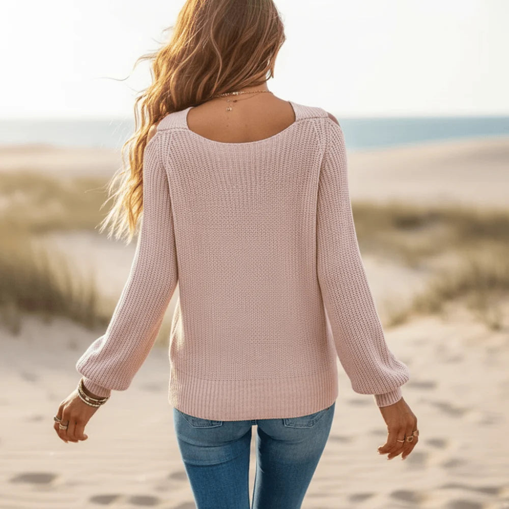 Boho Chic Open Shoulder Knit Sweater