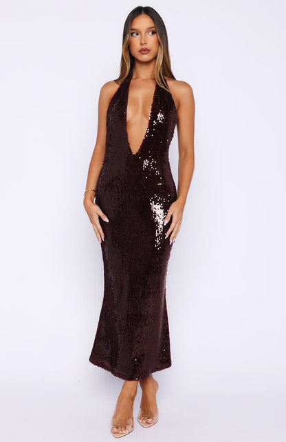 Never Tear Us Apart Sequin Midi Dress Burgundy