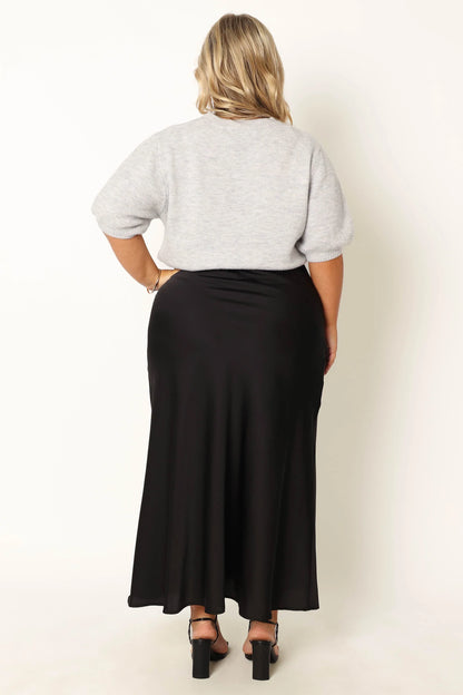 Nellie Satin Midi Skirt Black