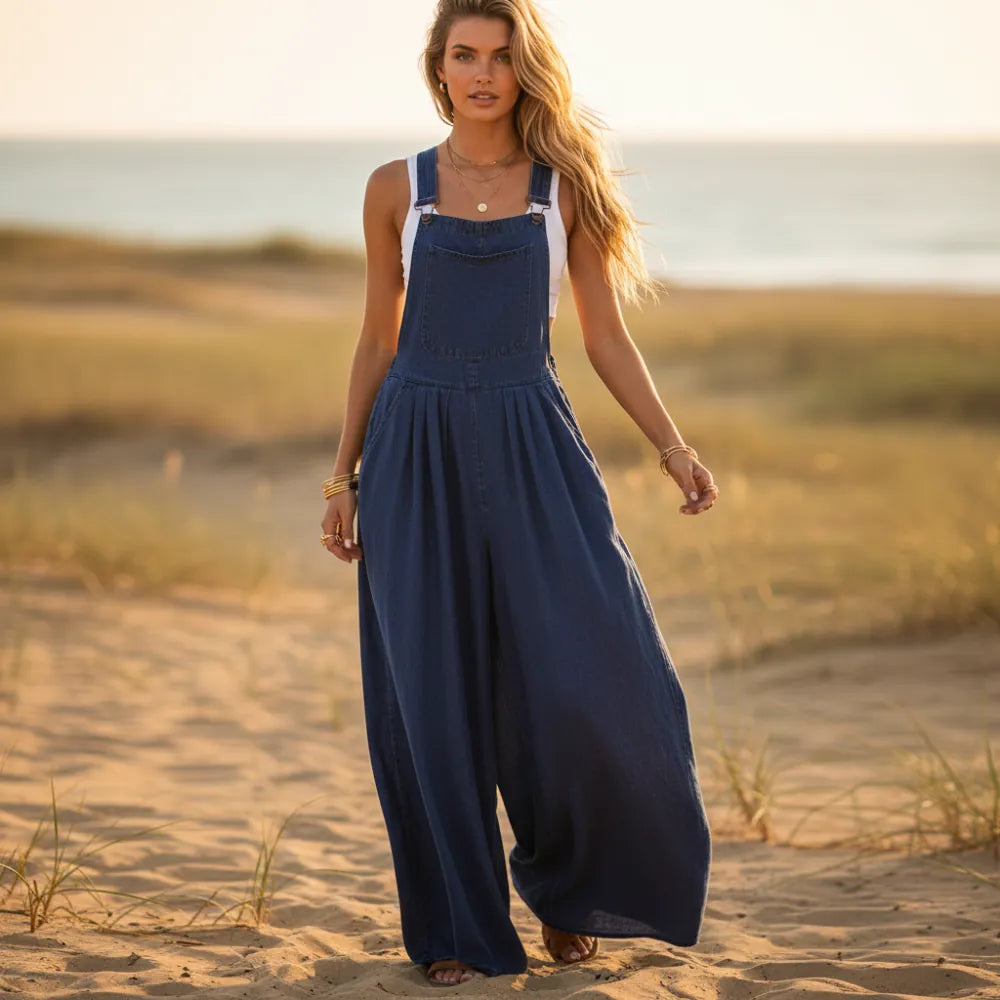 Vintage Boho Denim Wide Leg Overalls