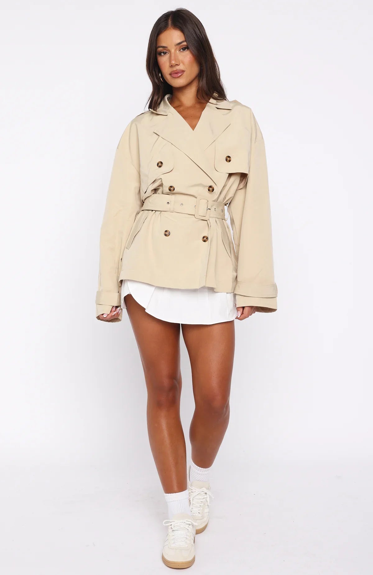 Shes Popular Cropped Trench Sand