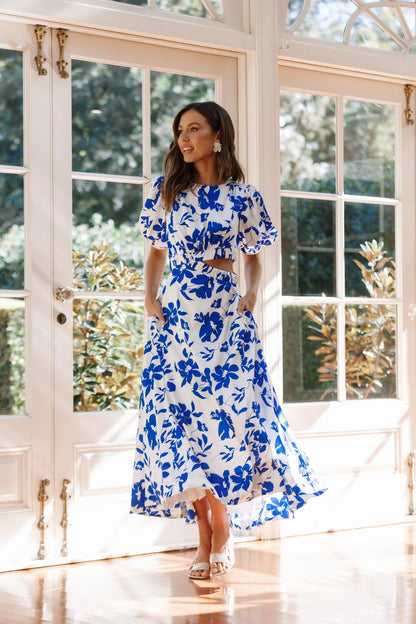 Aminah Puff Sleeve Dress Blue Floral