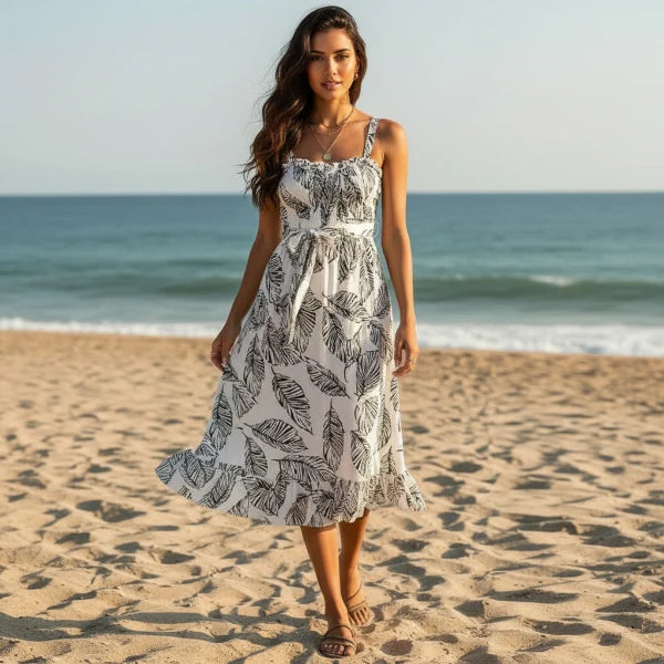 Spaghetti Strap Boho Backless Midi Dress