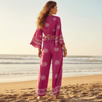 Fuchsia Boho Kimono Wide Leg Pants Set