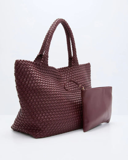 At My Side Woven Leather Tote With Insert