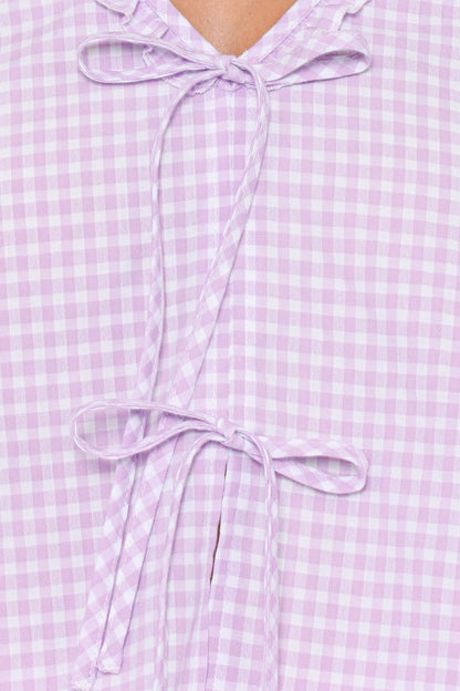 Fainche Front Tie Top Lilac Gingham