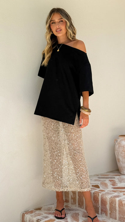 Verlo Sequins Maxi Skirt Beige