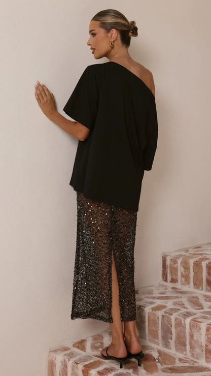 Verlo Sequins Maxi Skirt Black
