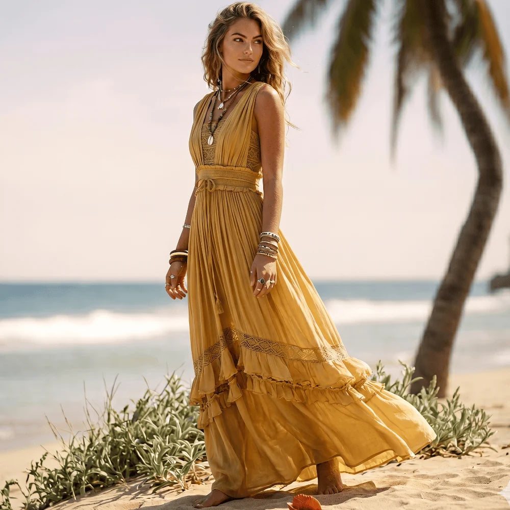 Boho Ruffle Tiered Summer Maxi Dress