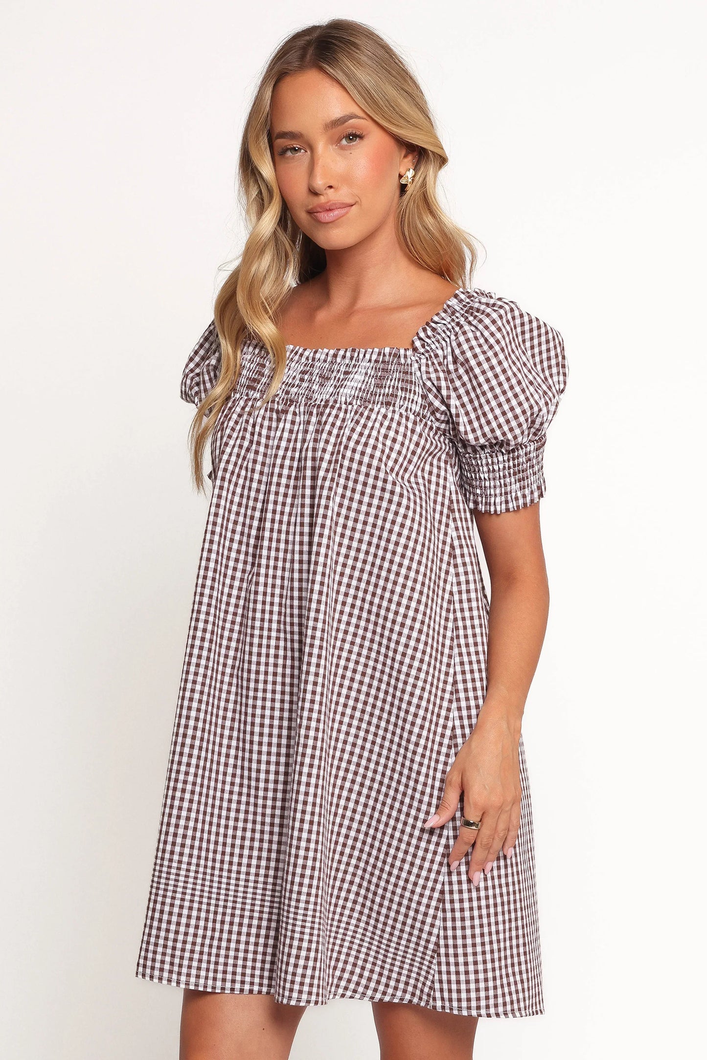 Kennedy Smock Mini Dress Chocolate Gingham