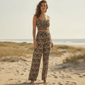 Leopard Print Crop Top Wide Leg Pants Set