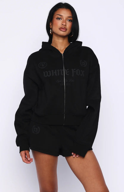 Vibe Too High Boxy Zip Front Hoodie Black