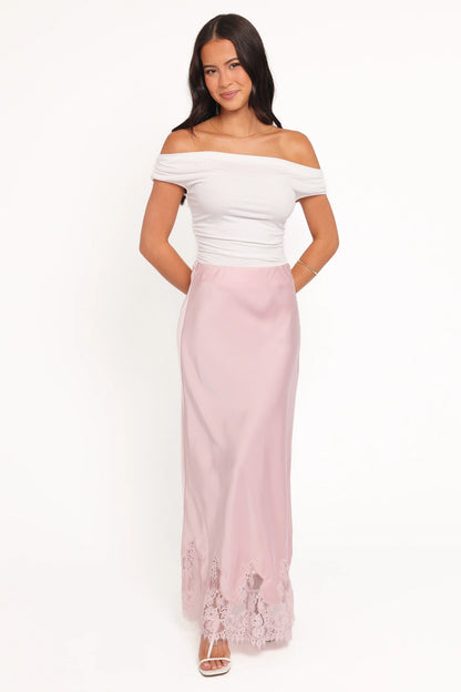 Alira Lace Trim Midi Skirt Pale Pink