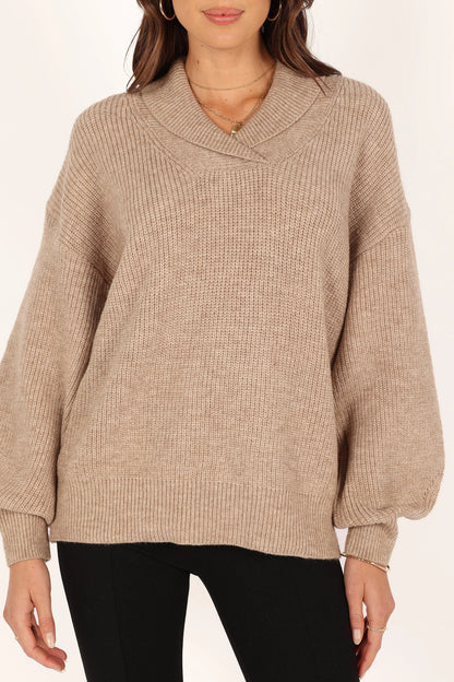 Carly Collar Knit Sweater Oatmeal