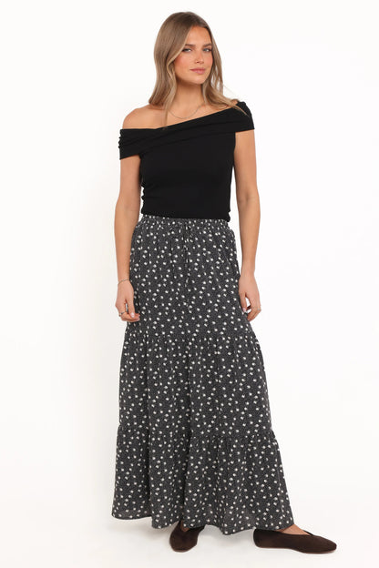 Vincent Tier Maxi Skirt Black Floral