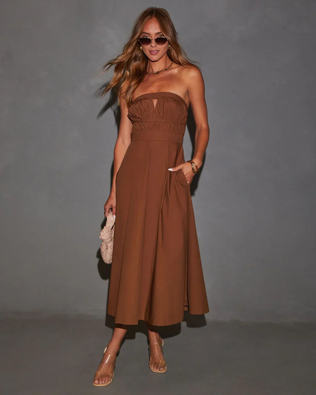 Ryann Strapless Front Cutout Midi Dress