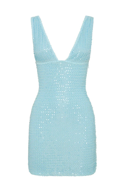 I Believe In You Beaded Mini Dress Baby Blue