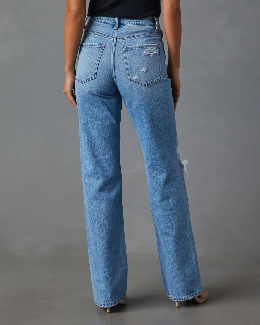 Sequoia Stretch High Rise Straight Leg Distressed Jeans