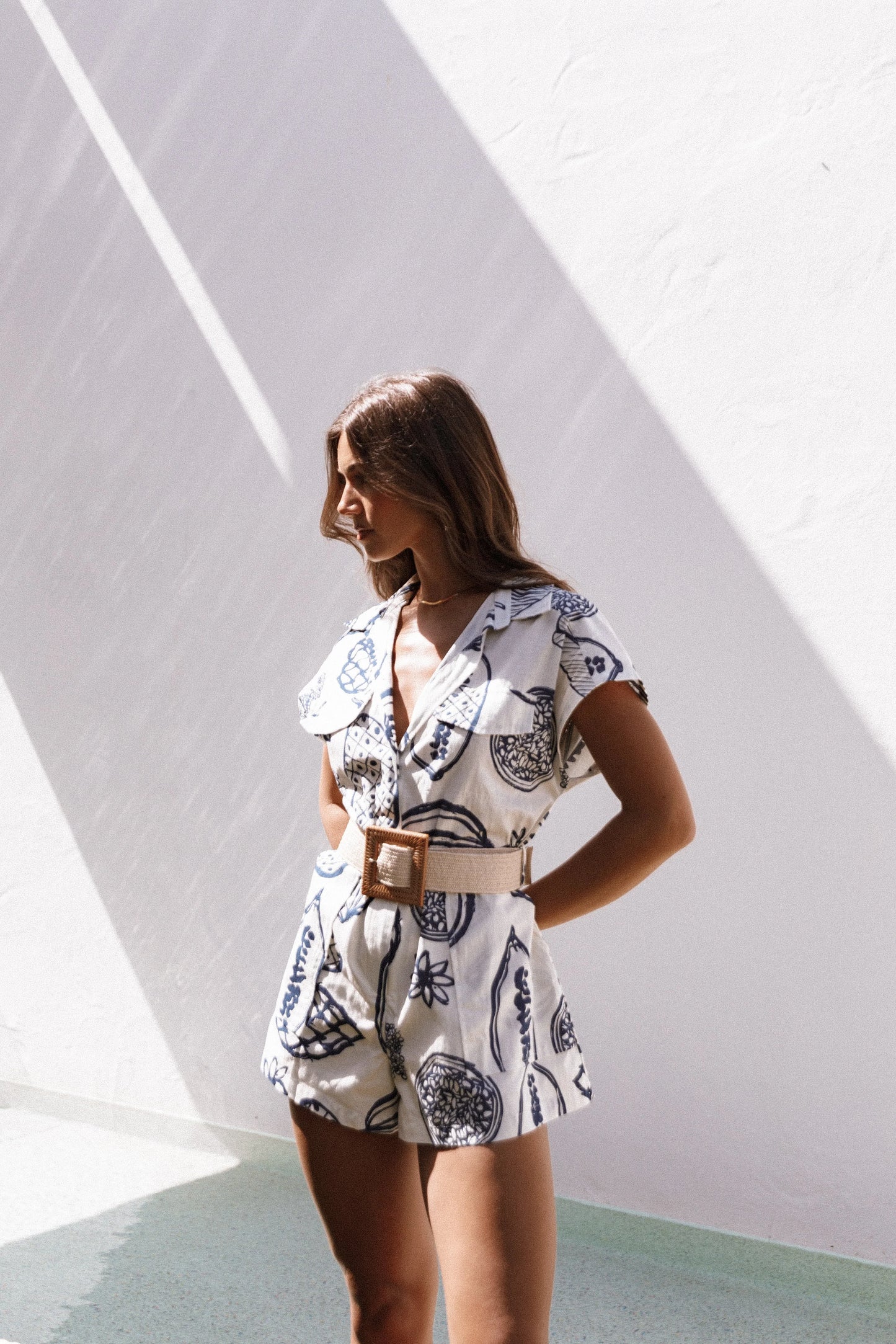 Georgina Tie Waist Romper Navy