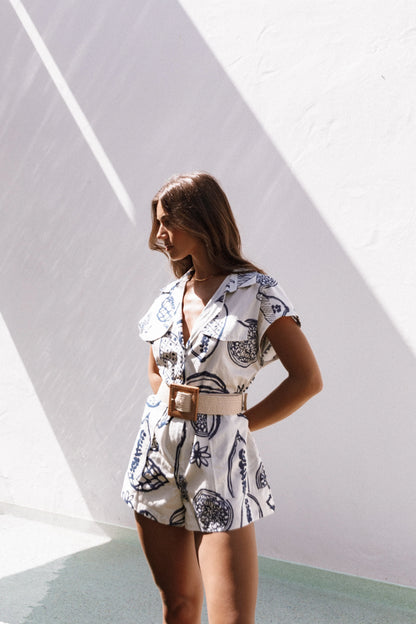 Georgina Tie Waist Romper Navy