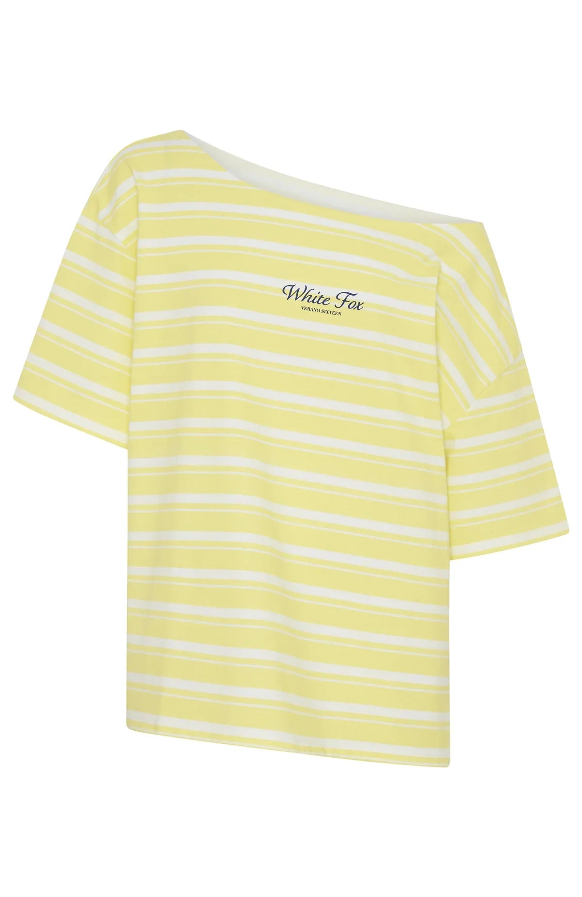 Verano Sixteen Magnolia Off Shoulder Oversized Tee Lemon White Stripe