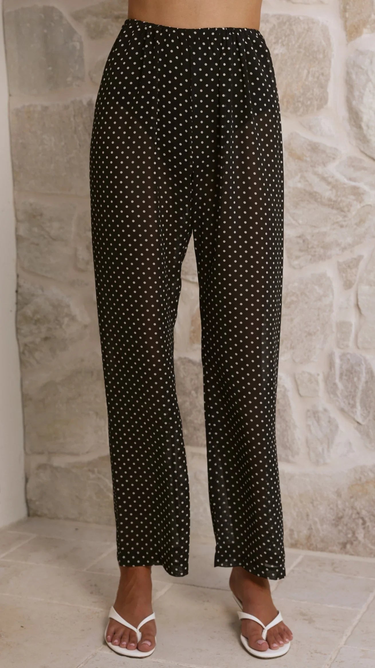 Reda Semi Sheer Pants Black White Spot