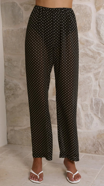 Reda Semi Sheer Pants Black White Spot