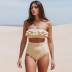 Striped Bandeau High Waisted Bikini Set