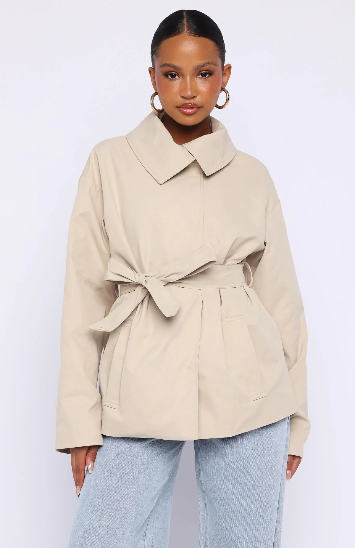 Could Touch Cropped Trench Jacket Sand