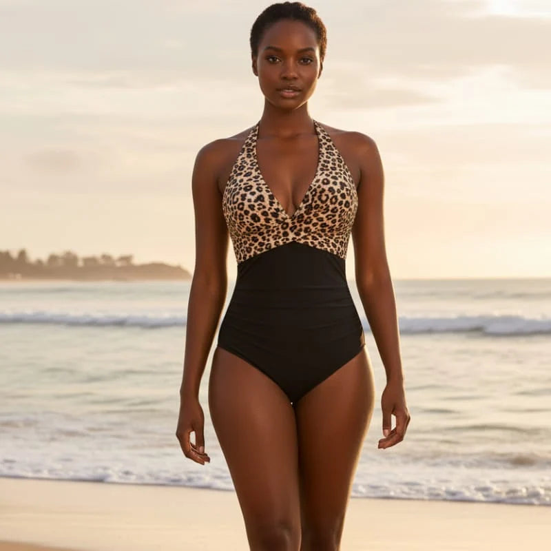 Tropical Twist Front Halter One Piece Swimsuit