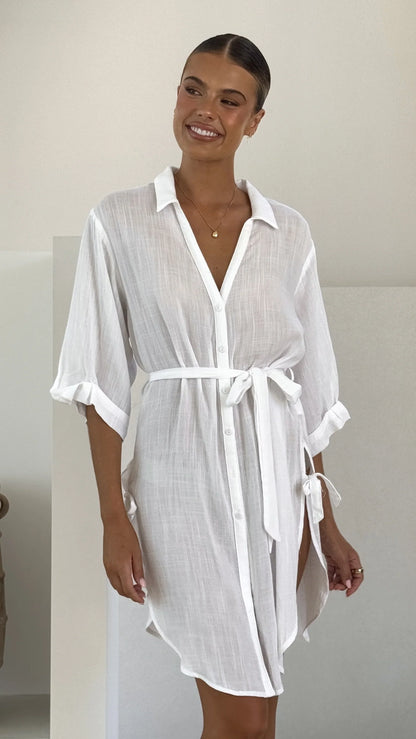 Vesper Button Down Beach Cover Up White