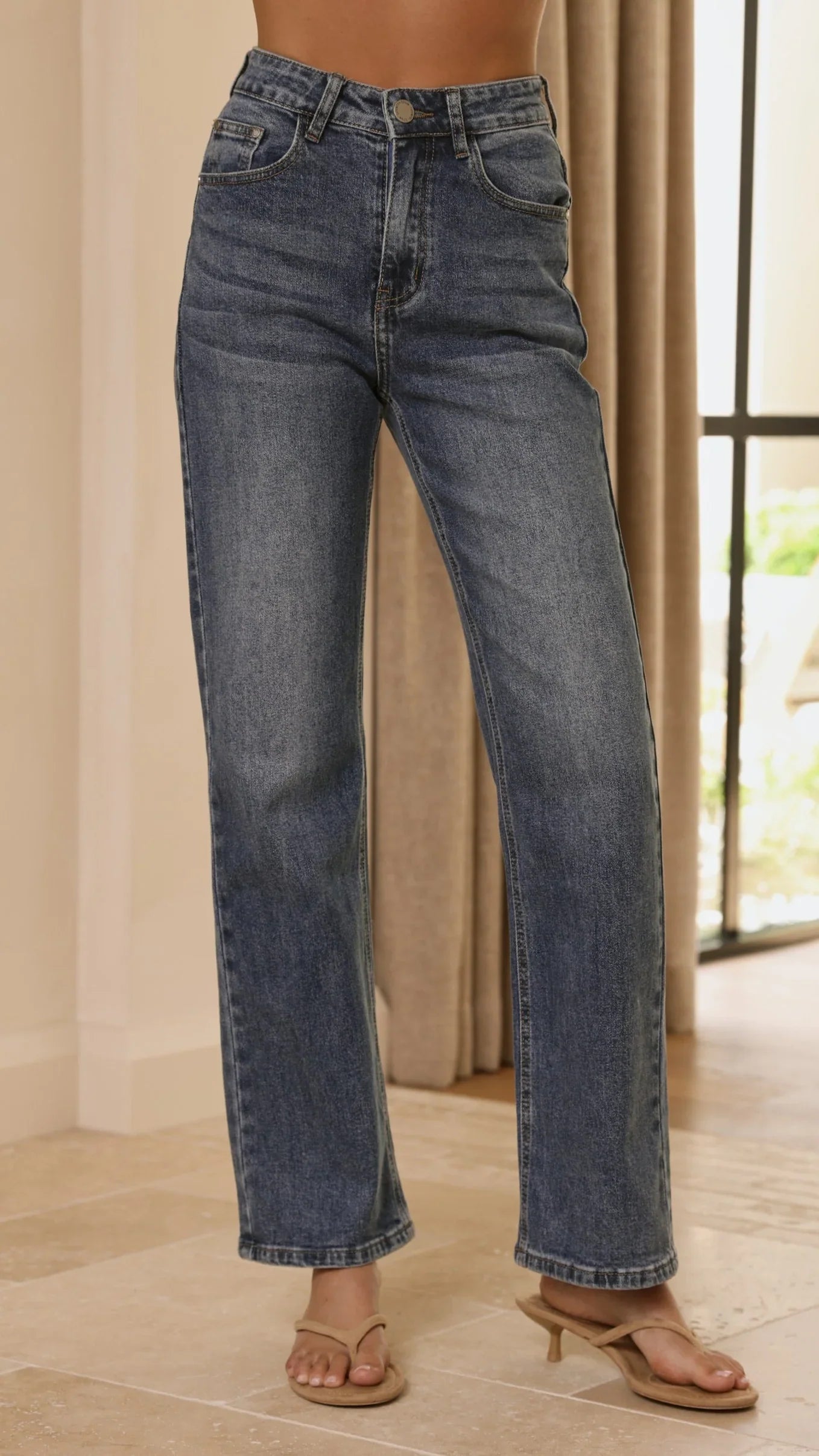 Zana Straight Leg Jeans Mid Blue