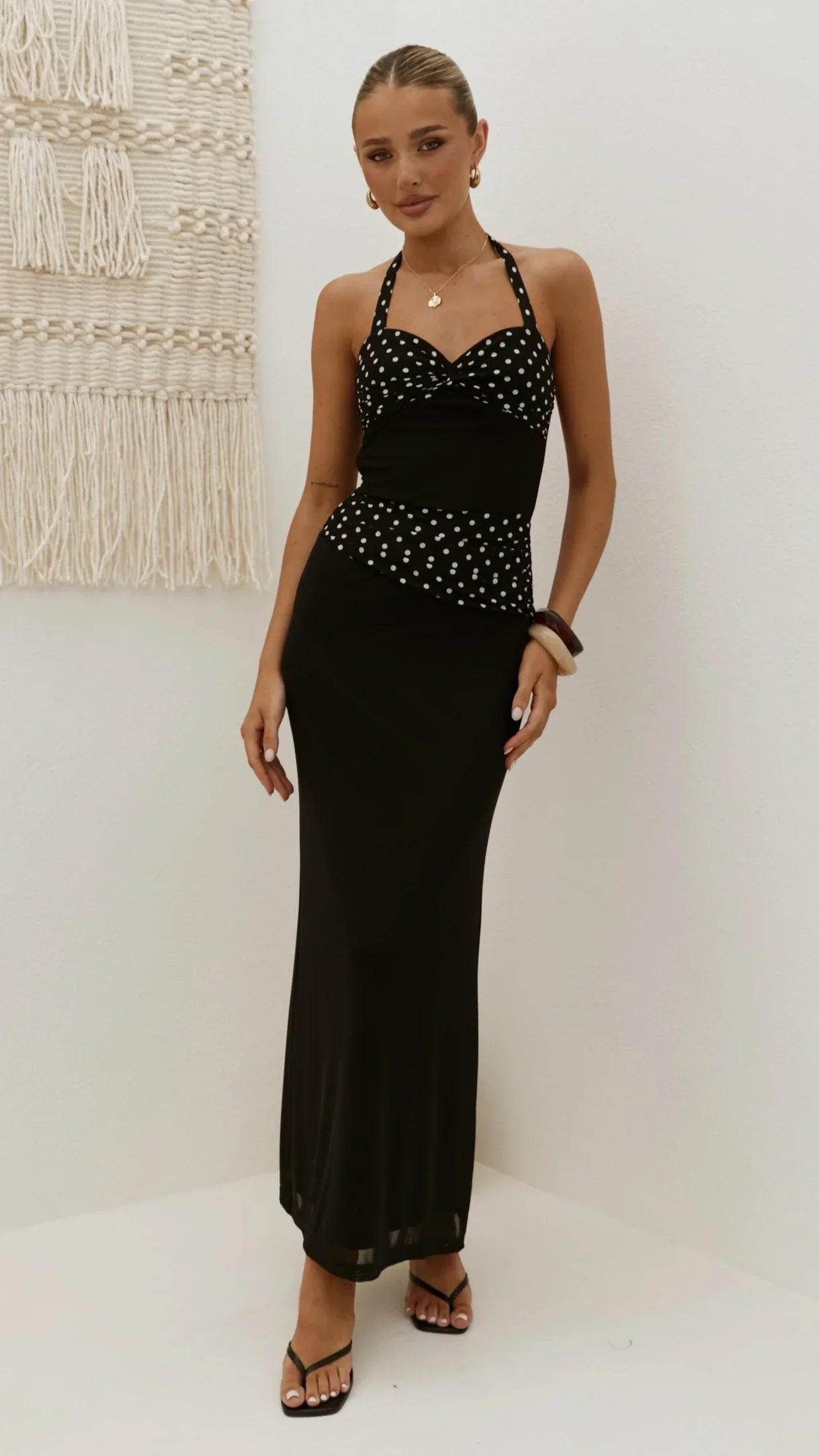 Nelly Maxi Dress Black White Polka
